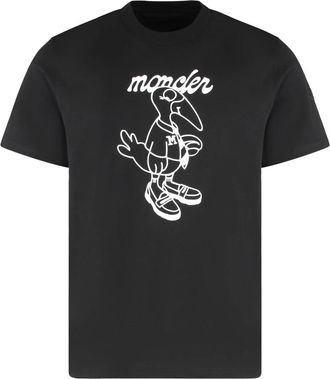 Moncler Katoenen T-shirt met Contrasterende Print - Heren - T-shirts - Zwart - M - Katoen - Tops