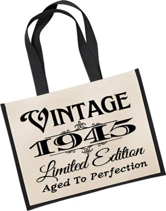 Generic 80th Birthday LARGE Jute Bag 1945 Vintage Limted Edition Aged To perfection (Black)