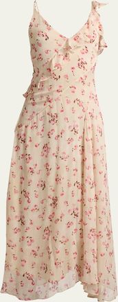 Isabel Marant Luxie Floral-Print Asymmetric Godet Sleeveless Midi Dress