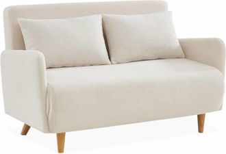 Sweeek Sof&aacute; cama de borreguito blanco, 2 plazas, crema