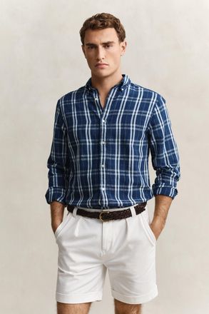 GANT Men Cotton Linen Checked Shirt (XXXL) LIGHT INDIGO