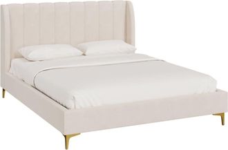 Rendez-Vous Déco Cama de matrimonio 160x200 cm en tejido beige con pies dorados