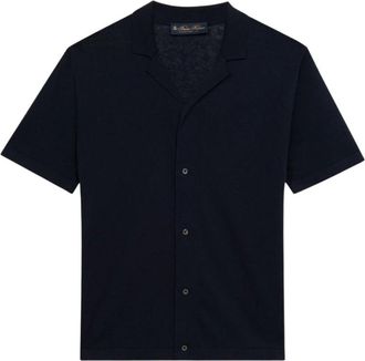Brooks Brothers Knit Poloshirt van katoen en linnen - Heren - Korte mouwen Overhemden - Blauw - M - Katoen - Overhemden