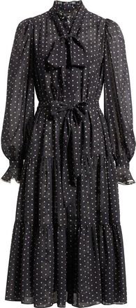 Kobi Halperin Erin Tie Waist Long Sleeve Midi Dress in Black Multi at Nordstrom, Size Xx-Large