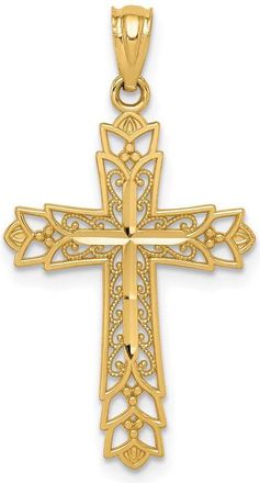 Diamond2Deal 14k Yellow Gold Polished Filigree Cross Pendant