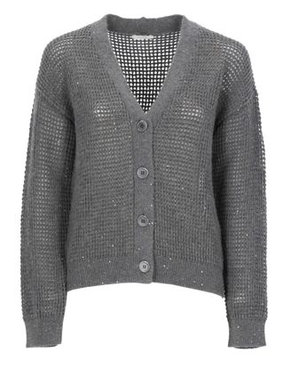 PESERICO Grey Perforated Sequin Cardigan