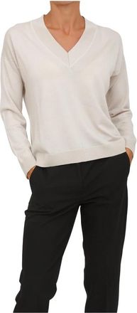 Anna Molinari Maglia - Dames - V-hals truien - Beige - M - Wol - Truien & Vesten
