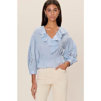 Rebecca Taylor Lorelai Embroidered Blouse in Chambray at Nordstrom, Size X-Small