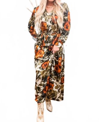 Skies Are Blue Clothing Abstract Rose Midi Dress - Plus In Rust/olive
