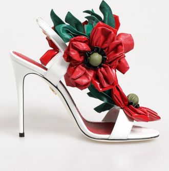 Dolce & Gabbana White Red Floral Detailing Sandals Womens Shoes