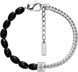 Diesel Black Agate Beaded Bracelet - Bracelets - Unisex - Silver