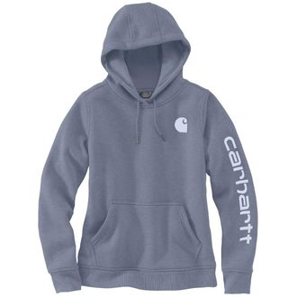 Carhartt Work in Progress Clarksburg Hoodie Womens Gray White Relaxed Fit Logo Sleeve JAX1697