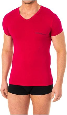 Emporio Armani T-shirt met V-hals en korte mouwen - Heren - T-shirts - Roze - M - Katoen - Tops