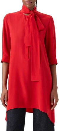 Akris Tie Neck Handkerchief Hem Silk Cr&ecirc;pe de Chine Top in Red at Nordstrom, Size 14