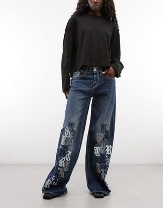 True Religion jeans Jessie super baggy con applicazioni in lavaggio scuro blu