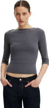 Cotton On Womens 90S Boatneck &frac34; Sleeve in Steel Onyx at Nordstrom, Size Xx-Small