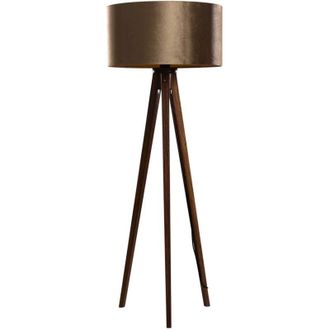 QAZQA Qazqa - Tripod Floor Lamp Walnut Wood with Bronze Velvet Shade 50cm - Tripod Classic