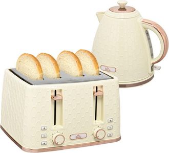 HOMCOM 1.7L Kettle and Toaster Set with Defrost, Reheat and Crumb Tray Beige - Homcom