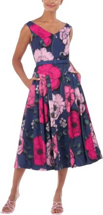 Kay Unger Floral Midi Dress In Midnight