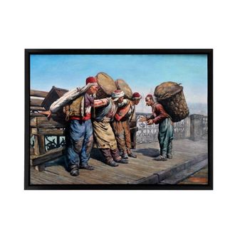 Artery8 Agopyan Porters on Karakoy Bridge Framed Canvas Wall Art Print in Blue | Size: W24 x H32