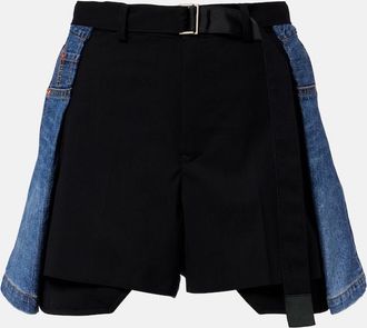 sacai Paneled denim shorts
