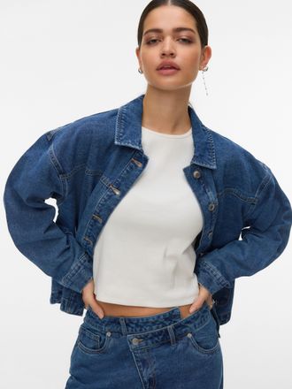 Vero Moda Jeansjacke VERO MODA VMJAMIE LS DENIM SHACKET MIX NOOS, Damen, Gr. XL, medium blau denim, Denim/Jeans, Obermaterial: 80% Baumwolle, 20% Polyester, uni
