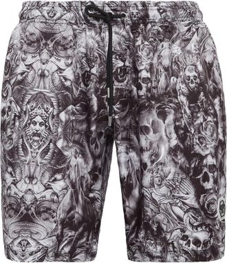 Philipp Plein Lange Zwembroek Tattoo - Heren - Strandmode - Zwart - 4XL - Polyester - Badmode