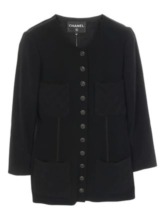 Chanel 1986-1988 cocomark button jacket - women - Viscose/Elastane/Silk/Elastane - 38 - Black