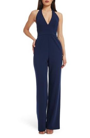 Dress The Population Miller Halter Jumpsuit in Navy at Nordstrom Rack, Size Xx-Small