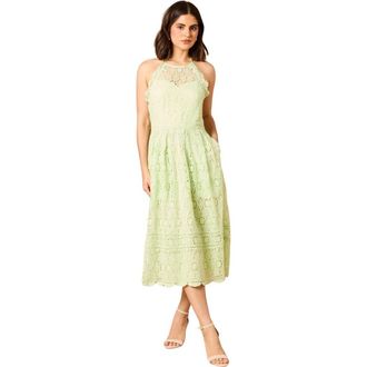 Oasis Lace Detail Halterneck Midi Dress in Sage at Nordstrom, Size 10