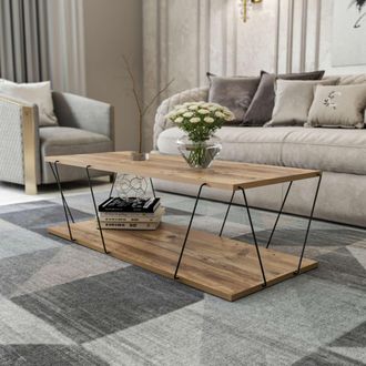 Decortie Decortie - Mesa Baja 2 Niveles Decorada En Madera De Pino Y Negro L120 Cm - Labranda