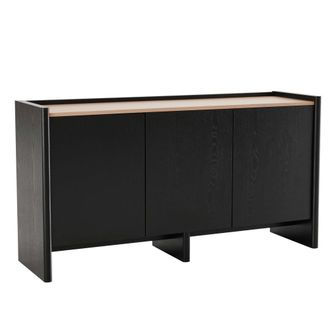 Oviala Aparador moderno rectangular de 3 puertas L140 cm madera negra