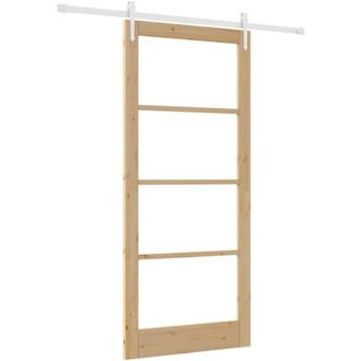 vidaXL Vidaxl - Puerta Deslizante Manual Marr&oacute;n 93 X 211 Cm Madera Y Metal