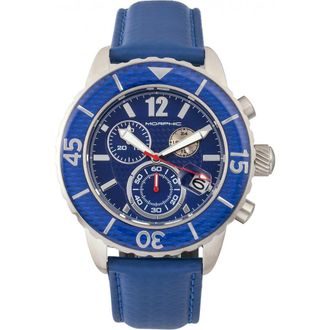 Morphic M51 Series Chronograph Leather-Band Watch w/Date in Silver/blue at Nordstrom