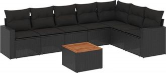 vidaXL Set De Sof&aacute;s De Jard&iacute;n 8 Piezas Y Cojines Rat&aacute;n Sint&eacute;tico Negro Vidaxl