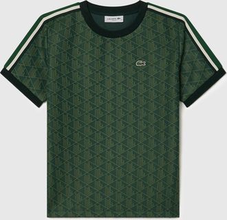 Lacoste Womens Slim-Fit Monogram Jacquard T-Shirt in Green - Size 10 UK
