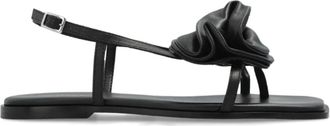 Vic Mati&eacute; Zwarte sandalen met bloemenapplicatie - Dames - Sandalen - Zwart - 37 EU - Leer - Schoenen
