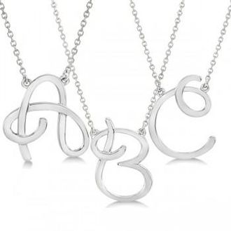 Allurez Personalized Cursive Script Single Initial Pendant in Sterling Silver