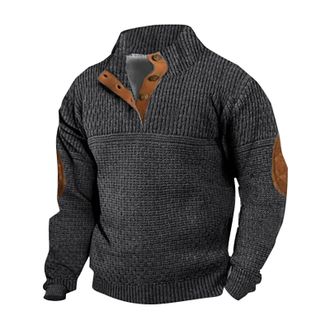 Generic Cardigans For Men Uk Quarter Zip Jumper Men Warm Stand Up Pullover Long Sleeve Comfortable Casual Hoodless Sweatshirt Loose Fit Fashion Versatile Knit