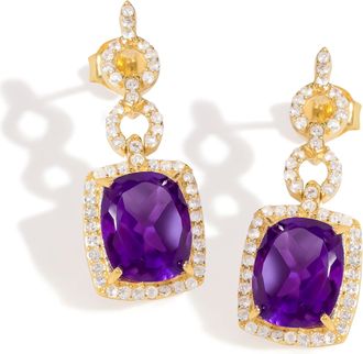 Tiramisu 14K Gold Plated Over 925 Sterling Silver Amethyst Halo Drop Earrings