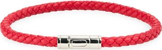 Tom Ford Mens Tubular Clasp Braided Leather Bracelet in Scarlet at Nordstrom, Size Large