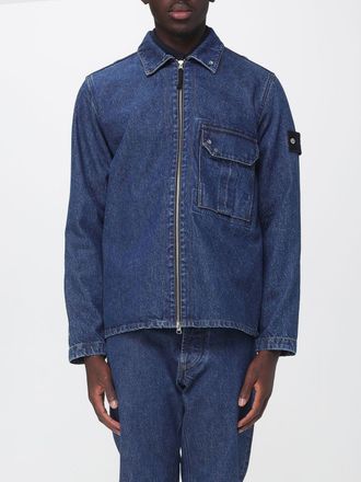 Stone Island Giacca di jeans in denim di cotone con logo Compass e tasche a toppa