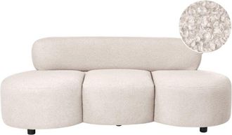Beliani 3 Seater Sofa Beige Boucle Upholstery Couch without Armrests Curved Backrest Retro-Inspired Living Room BLAVAND