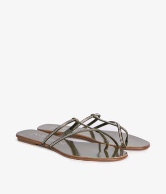 Pedro Garcia Flat sandal with Swarovski crystals in green satin | Estee | Spring Summer 26 | PEDRO GARCIA