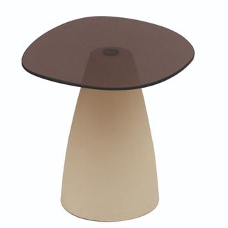 Moloo Mesa de centro de 50 cm en metal color marfil y cristal ahumado