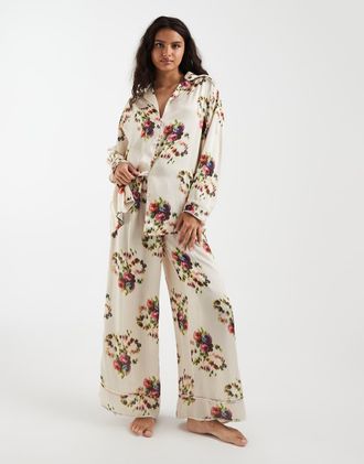 Free People Dreamy Days - Set pigiama color avorio a fiori-Multicolore