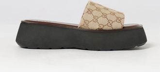 Gucci Sandali mules con zeppa in cotone e monogramma GG