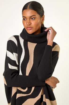 Roman Wave Print Roll Neck Knit Jumper
