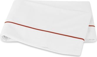 Matouk Bergamo 500 Thread Count Cotton Percale Flat Sheet in Deep Coral at Nordstrom, Size Full