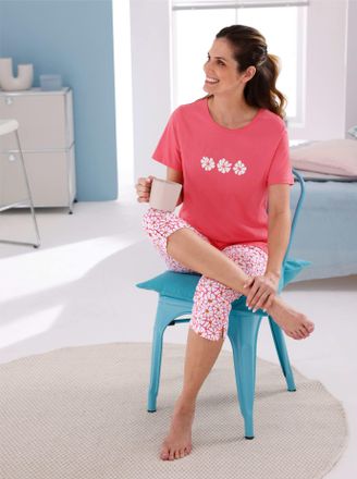 Comtessa Capri-Pyjama COMTESSA, Damen, Gr. 36/38, flamingo, wei&szlig;, bedruckt, 100% Baumwolle, Homewear-Sets Capri-Pyjama